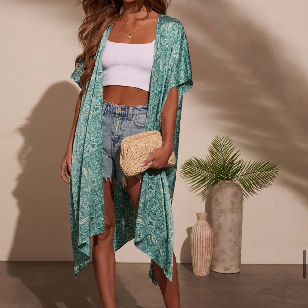 Vici Teal Paisley Kimono Cover-Up